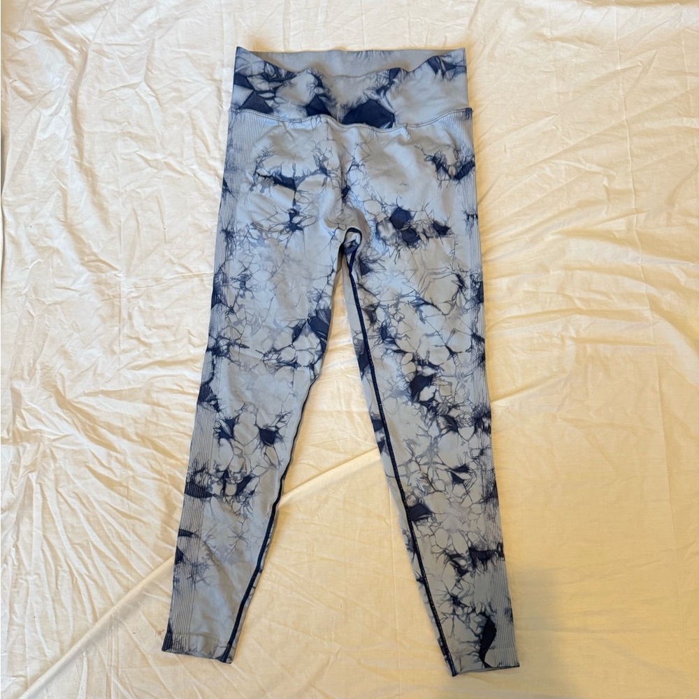 Blue and White Tie-Dye seamless Leggings